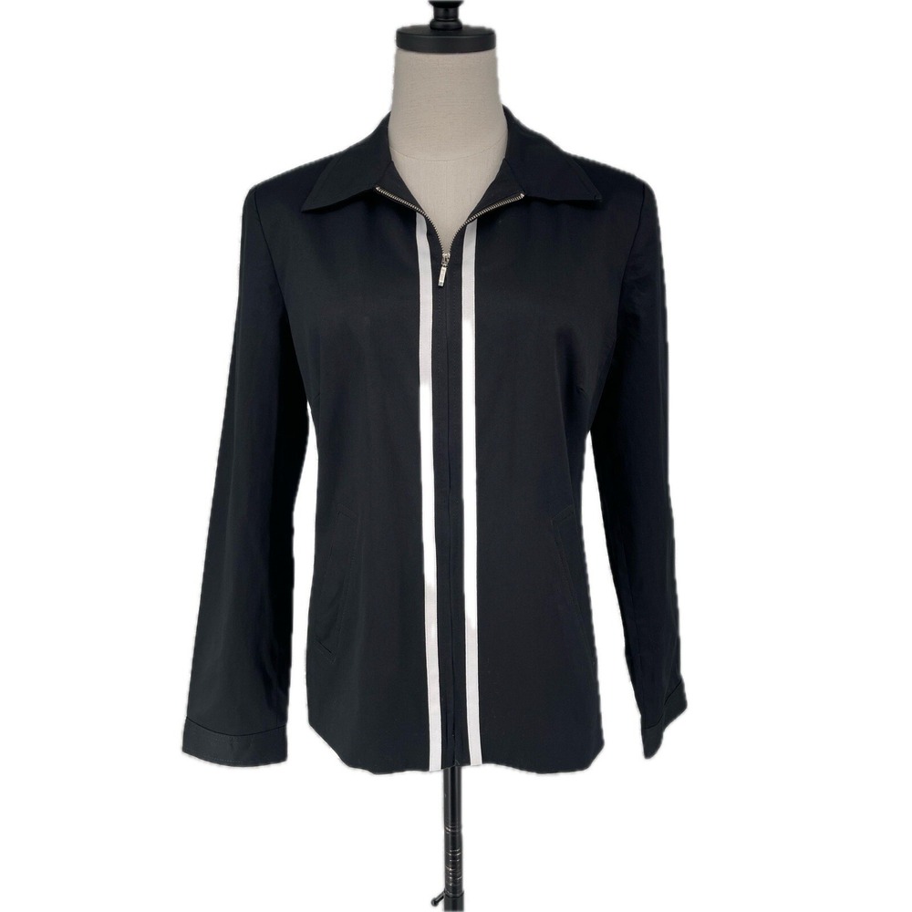 Mary McFadden Collection Women's Black White Stripe Zipper Jacket‎ Sz 10 M